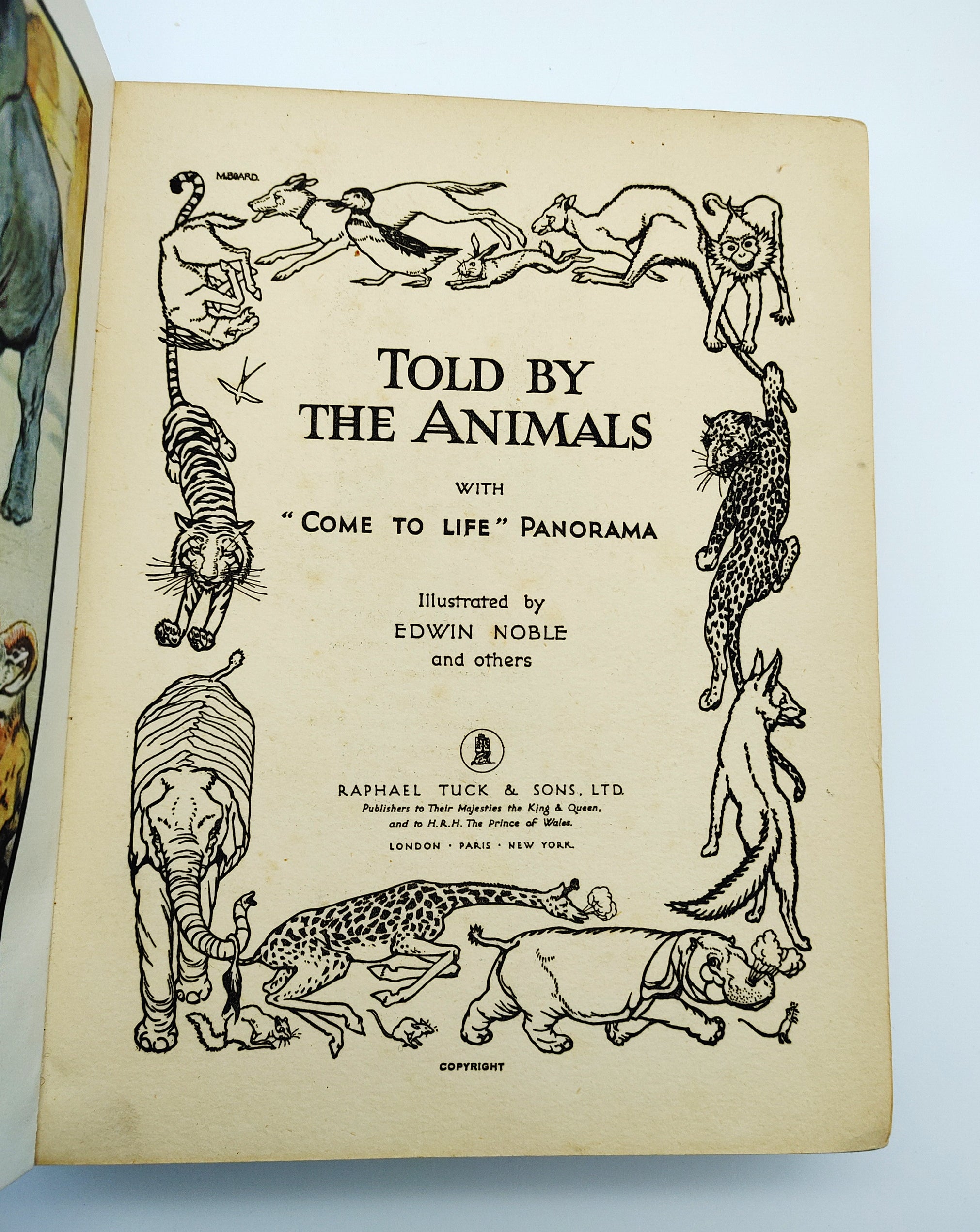 Title page of the first edition of the pop-up panorama Told By The Animals (circa 1930s)