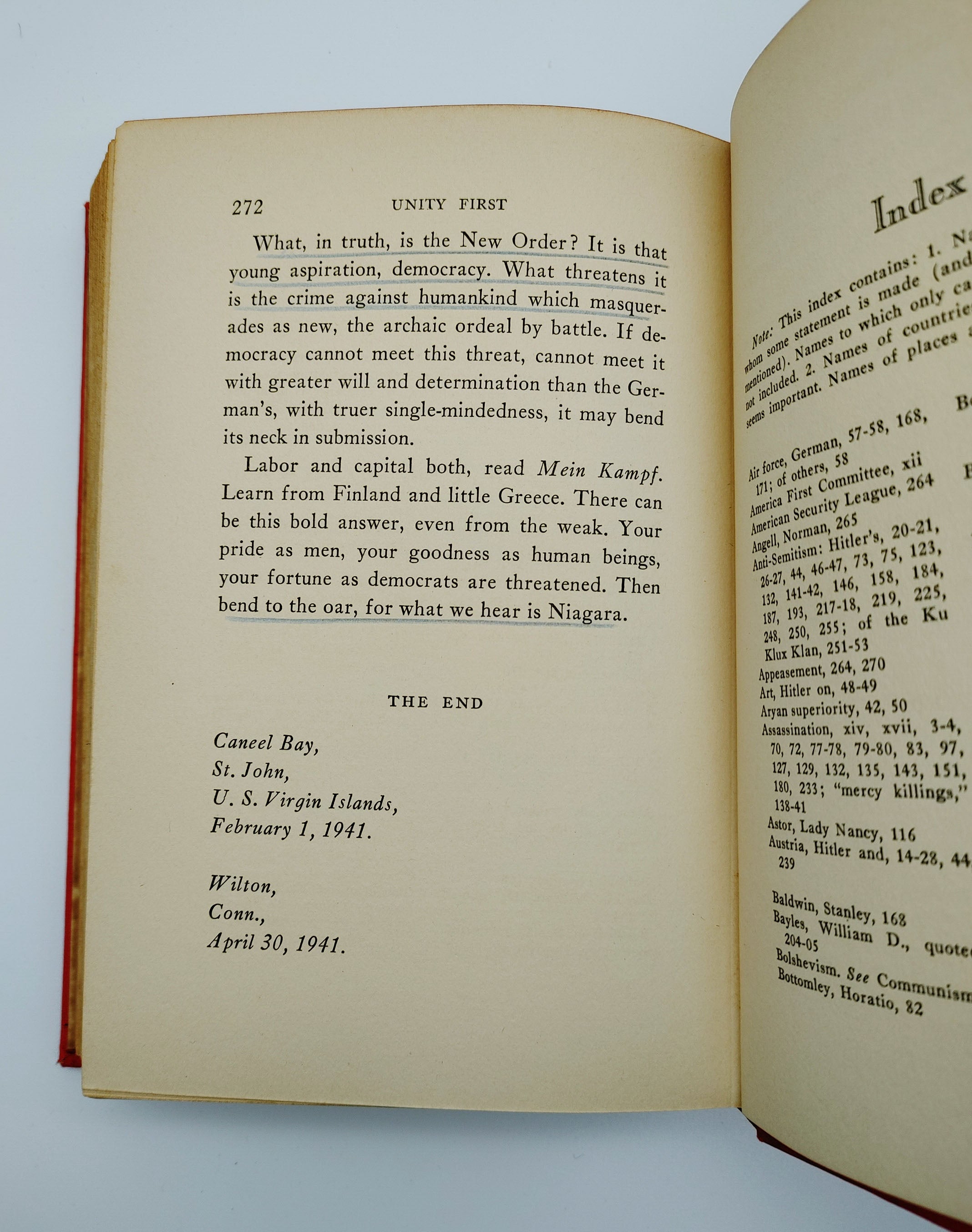 Unity First from the first edition of Hackett's What Mein Kampf Means to America (1941)