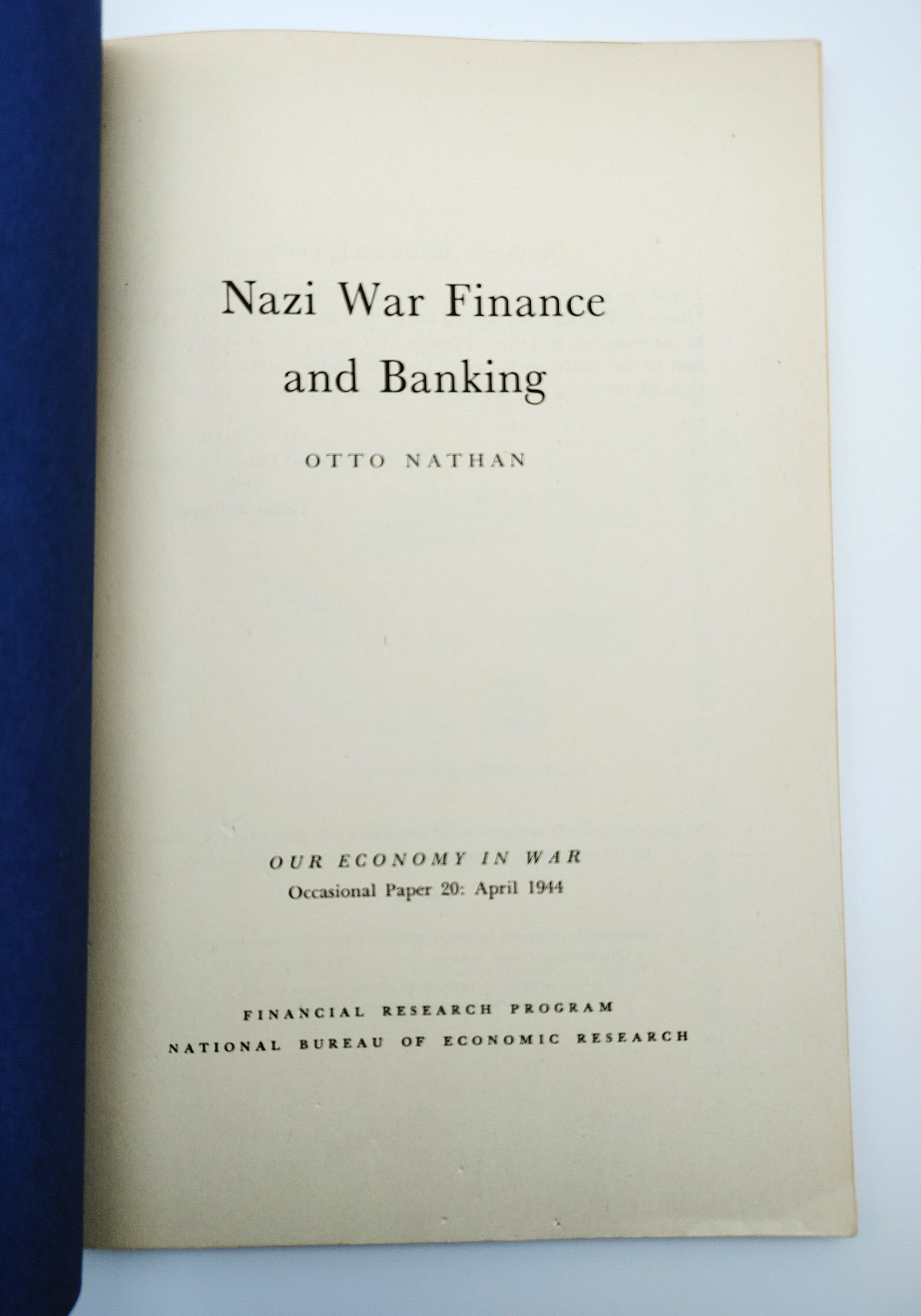 Title page of the first edition of Otto Nathan's Nazi War Finance and Banking (1944)
