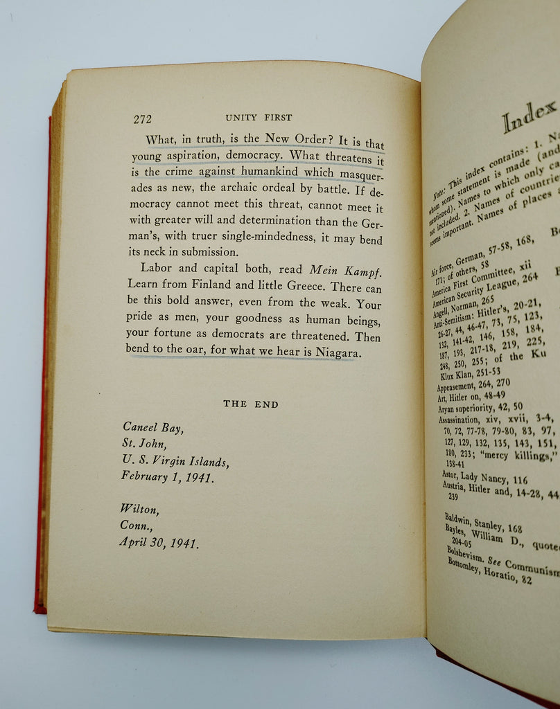 Unity First from the first edition of Hackett's What Mein Kampf Means to America (1941)