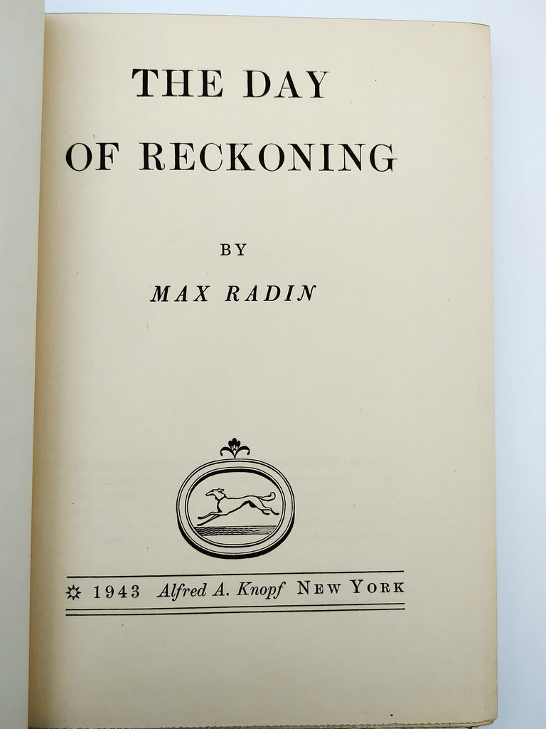 Title page of the first edition of Radin's The Day of Reckoning (1943)