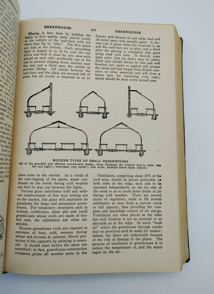 Greenhouse construction diagrams from the wartime edition of The New Garden Encyclopedia with the Victory Garden supplement (1945)