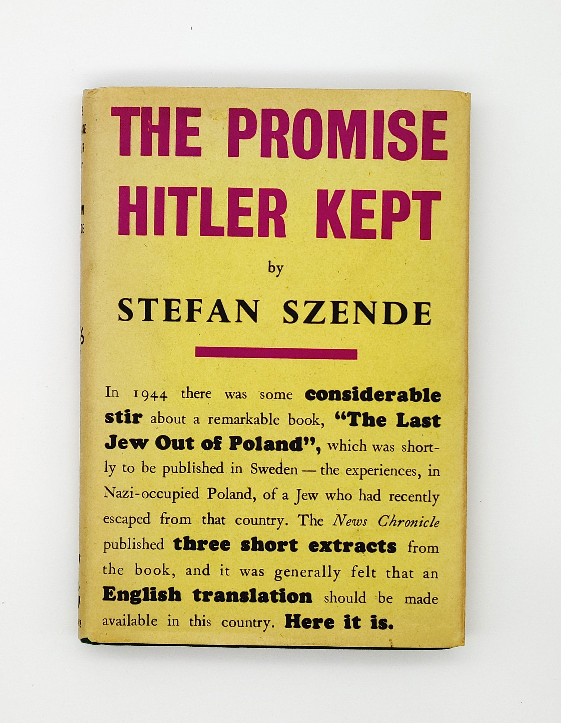 First edition of Stefan Szende's The Promise Hitler Kept (1945)