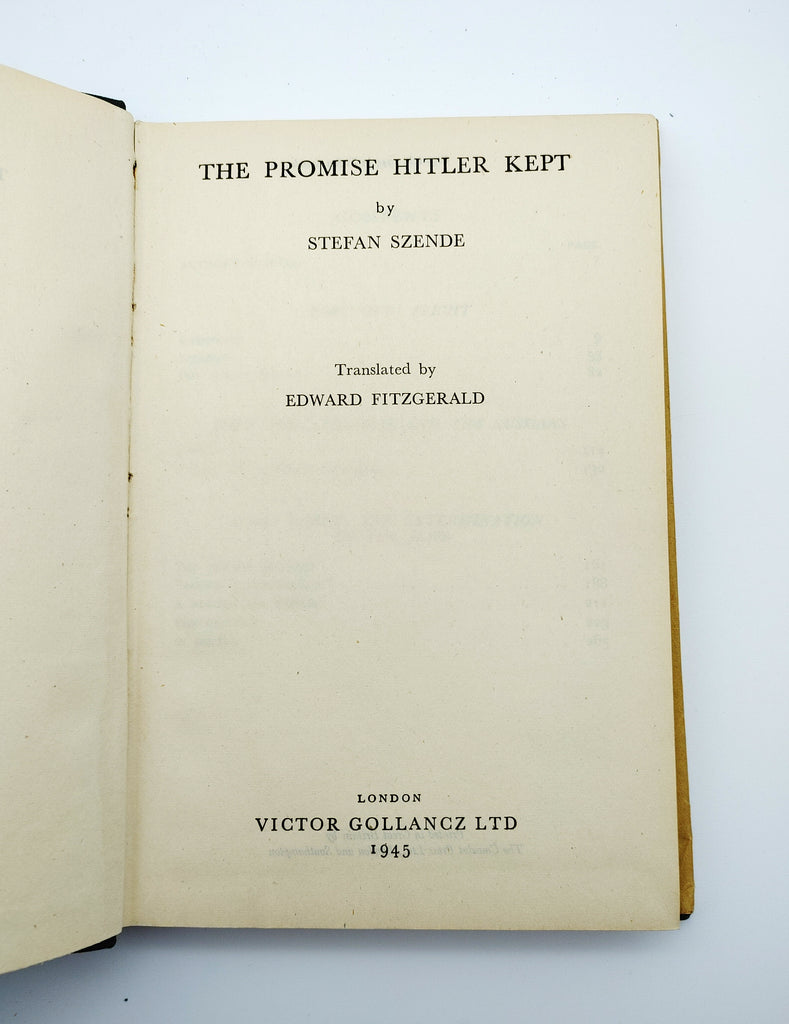 Title page of the first edition in English of Stefan Szende's The Promise Hitler Kept (1945)