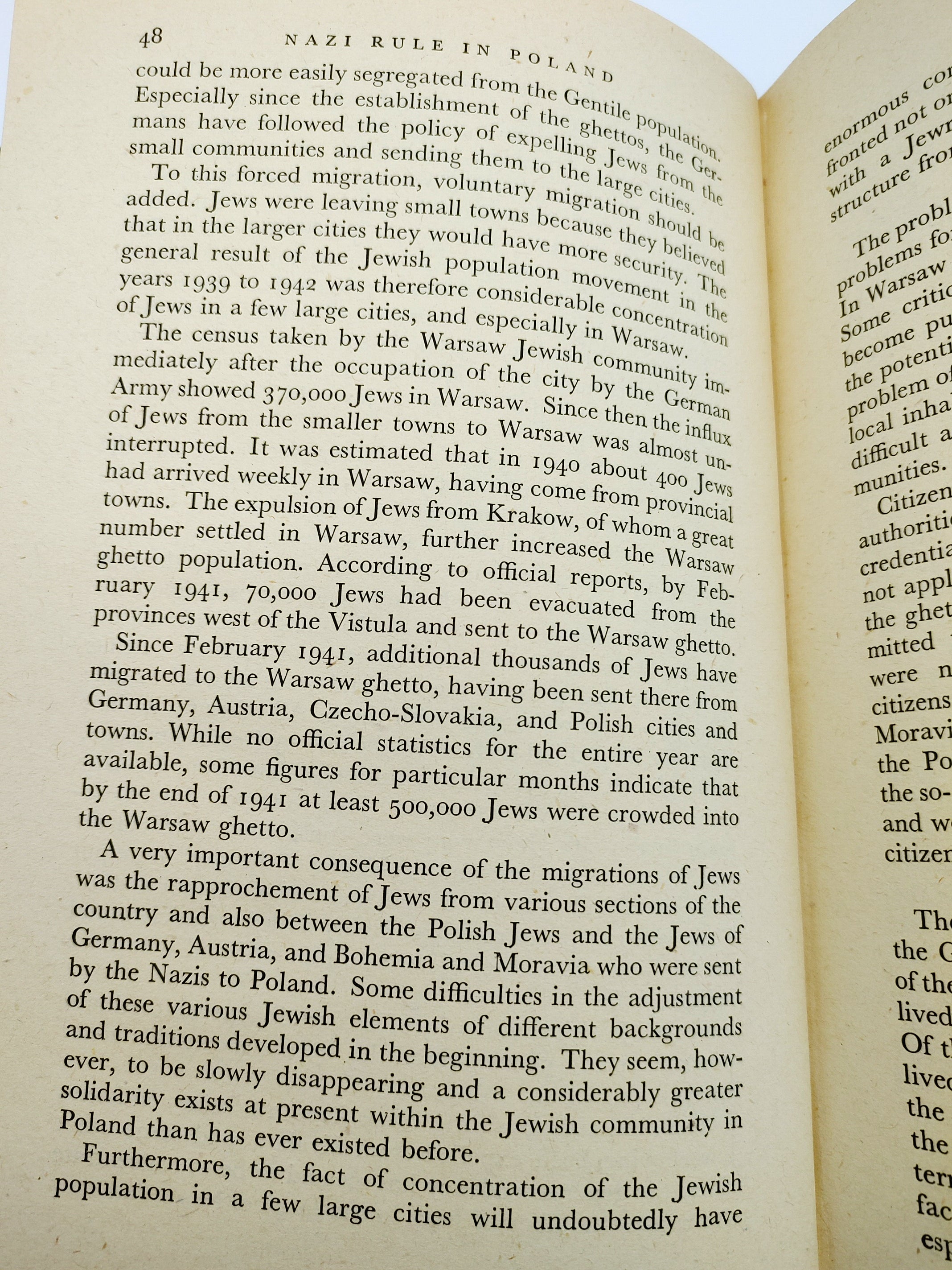 Text page about population migration to the Warsaw Ghetto from Simon Segal's Nazi Rule in Poland (1943)