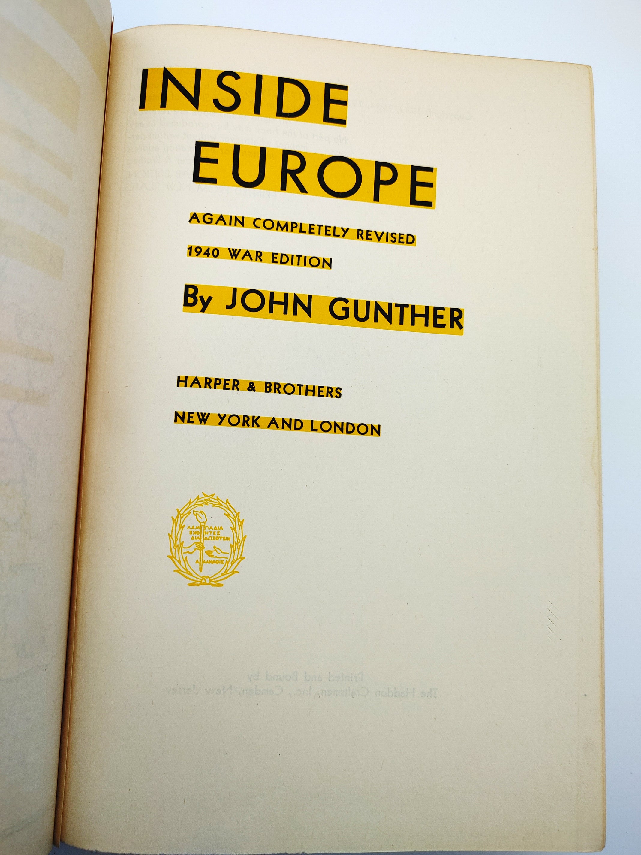 Title page of John Gunther's Inside Europe (1940)