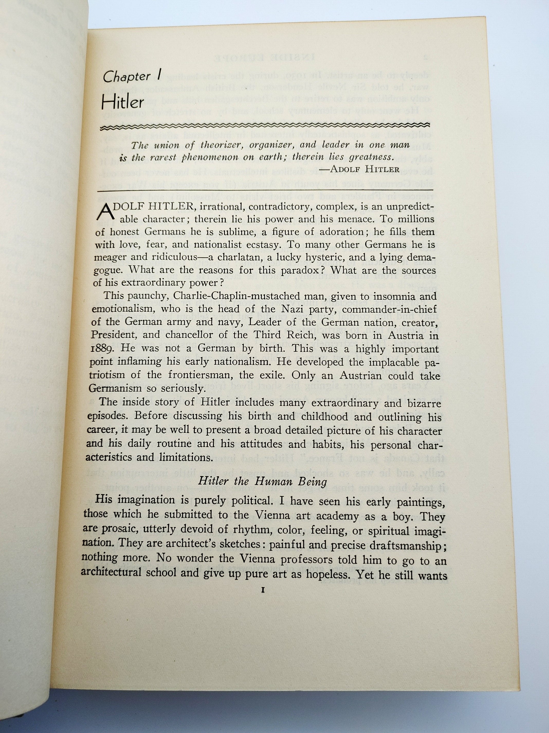 Text page about Hitler from John Gunther's Inside Europe (1940)